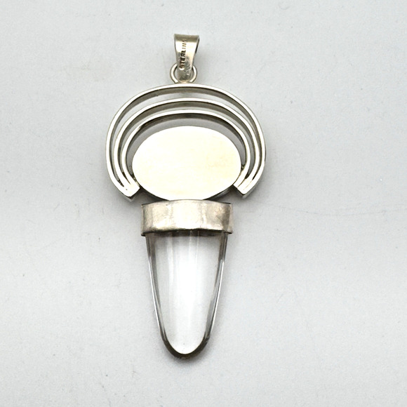 Sterling Silver Purple Stone Pendant Clear Stone Architectural Modern - Picture 4 of 7